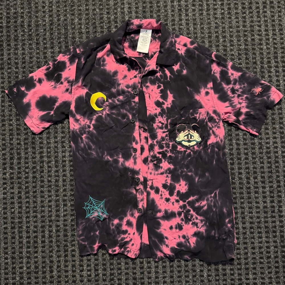 Disney Pink and Black Tie-Dye Men's Shirt
